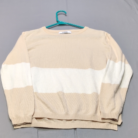 Chalayan Sweaters - Chalayan Womens Colorblock Knit‎ Sweater Beige Cream Long Sleeve Crew Neck